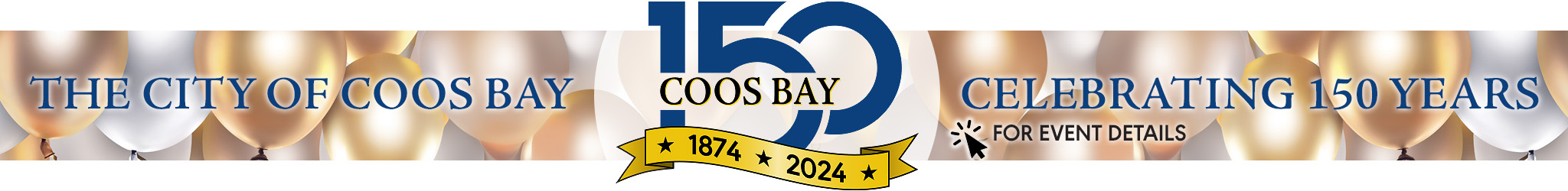 City of Coos Bay Celebrating 150 Years logo and banner