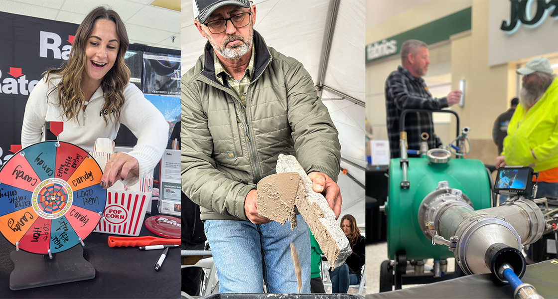 From games to rocks to interesting equipment, the Bay Area Home Show has it all. Woman with colorful spinner, Man laying bricks and an industrial piece of equipment depicted here.